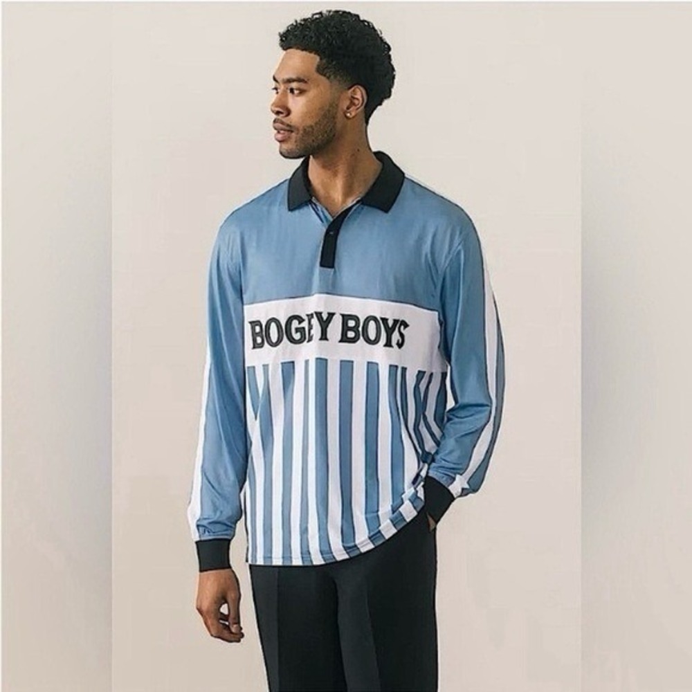 Bogey Boys Blue Athletic Powder LS Polo Shirt Size Medium Long Sleeve NWT